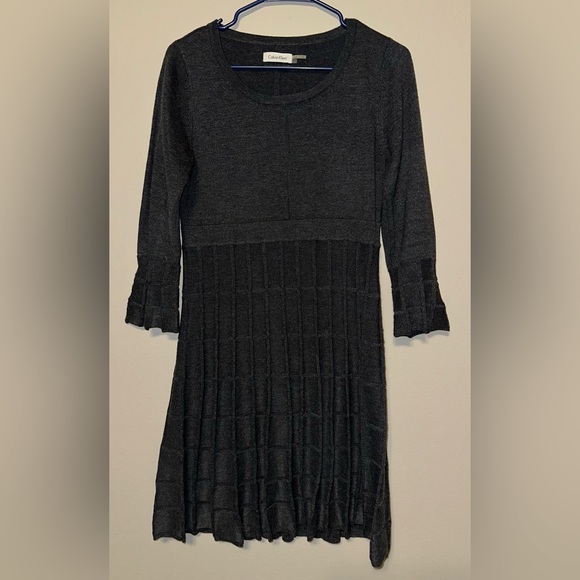 Calvin Klein Dresses & Skirts - Calvin Klein Fit & Flare Sweater Dress Pleated Charcoal Gray Women’s Size Medium